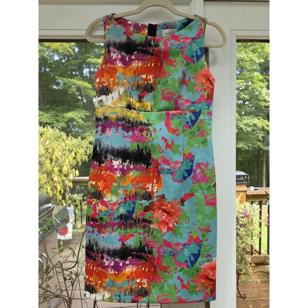 Milly Size 4 - Multicolor Boatneck Scuba Sheath Dress